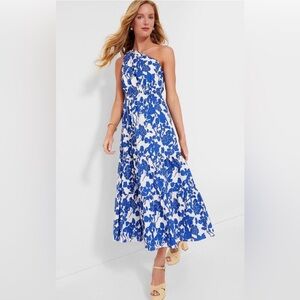 Tuckernuck Blue and White One-Shoulder Floral Maxi Dress